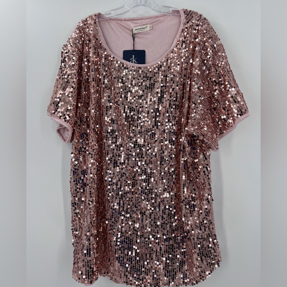 anna kooke Rose Gold Sequin Short-Sleeve Blouse